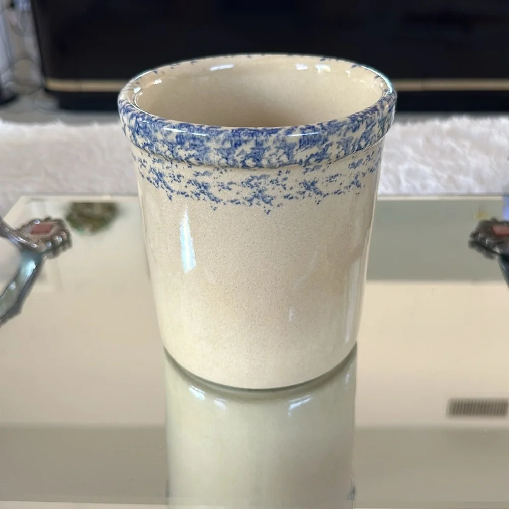 Vintage Roseville OH 1 Quart Crock Salt Glazed Robinson Ransbottom Blue Wheat